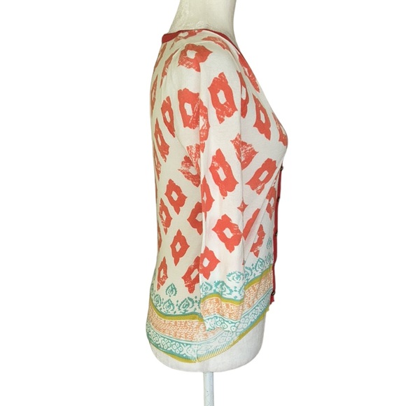 Anthropologie Moth Karnali Ikat Geometric 3/4 Sleeve Cotton Crop Cardigan - S - Picture 4 of 12
